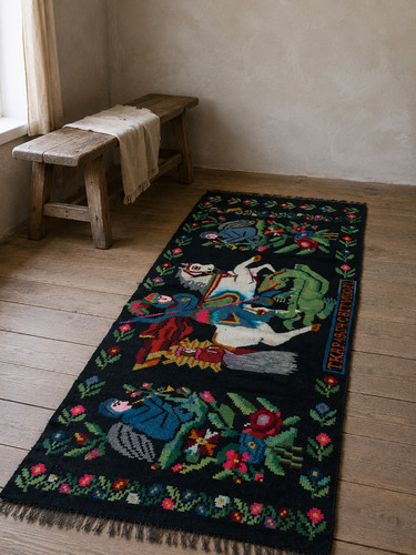 Vintage handwoven wool - wool, rug